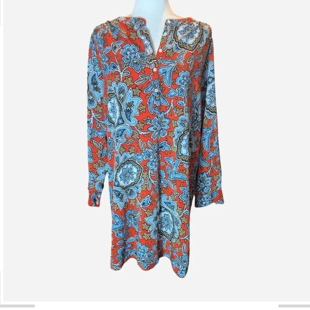 Pre-owned LOFT Red and Blue Patterned Dress - Picture 1 of 9